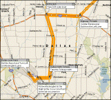 Map from Love Field to Keil