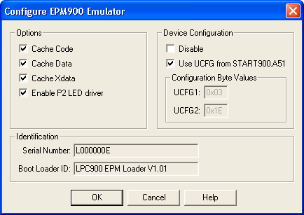 Configuring EPM900 Emulator Settings Dialog