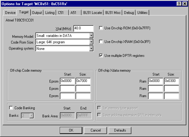 Target Options Dialog