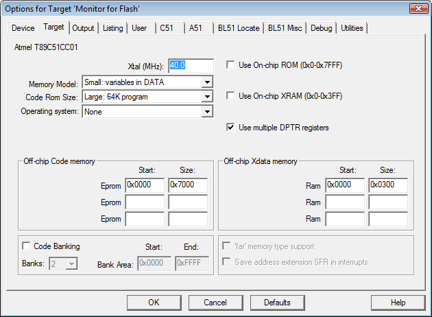 Target Options Dialog