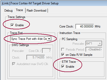 Options for ETM trace
