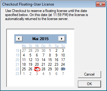Checkout Floating-User License Dialog