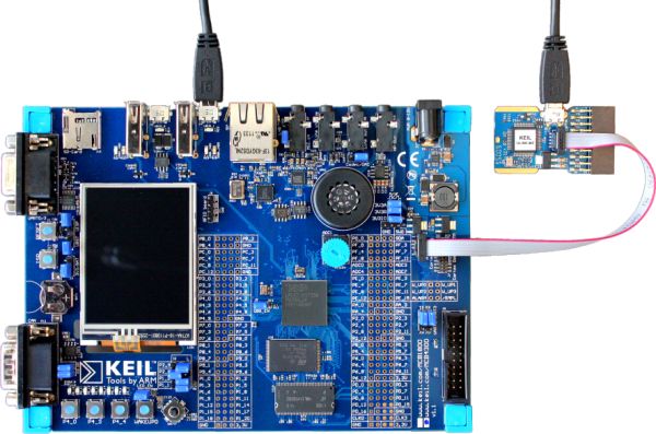 MCB1800 Board Connected to the ULINK-ME Adapter