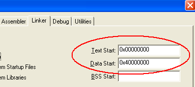 Options for Target - Linker Text and Data Start Selection