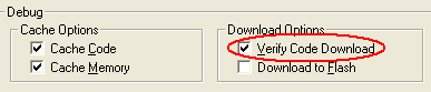 Options for Target - Debug - Settings - Verify Code Download Selection