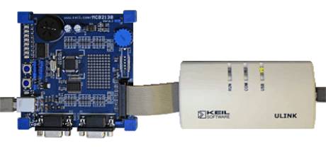 MCB2130 Board Connected to ULINK