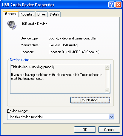 USB Audio Properties Dialog