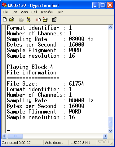 Hyperterm Screen Showing WAVE Track Information