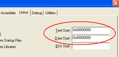 Options for Target - Linker Text and Data Start Selection