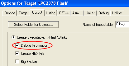 Options for Target - Output - Debug Information Selection