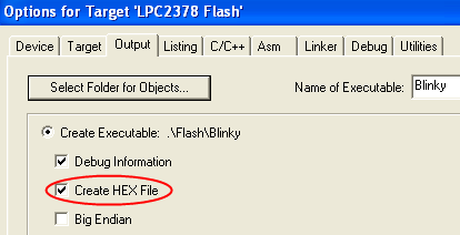 Options for Target - Create HEX File