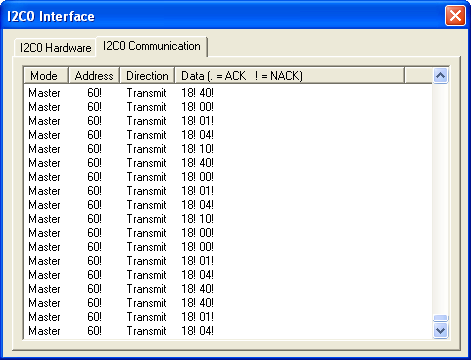I2C 0 Simulation Dialog