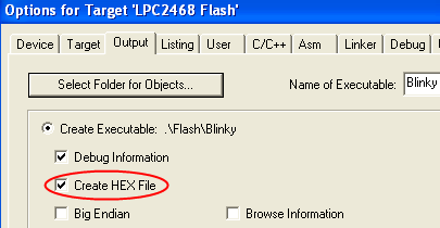 Options for Target - Create HEX File