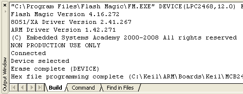 Flash Magic Download Output Window