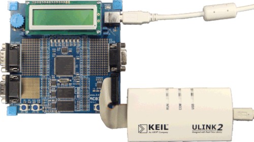 MCB2900 board connected to the ULINK JTAG Adapter