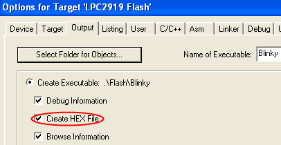 Options for Target - Create HEX File