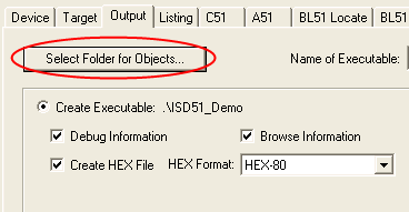 Options for Target - Output - Select Folder