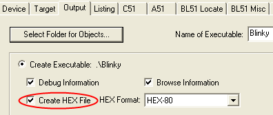 Options for Target - Create HEX File
