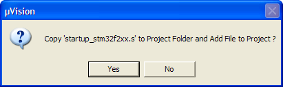 'Copy STM32F20x.s Startup Code' Dialog