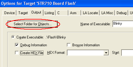 Options for Target - Output - Select Folder