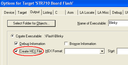 Options for Target - Create HEX File
