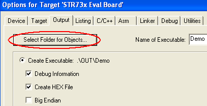 Options for Target - Output - Select Folder