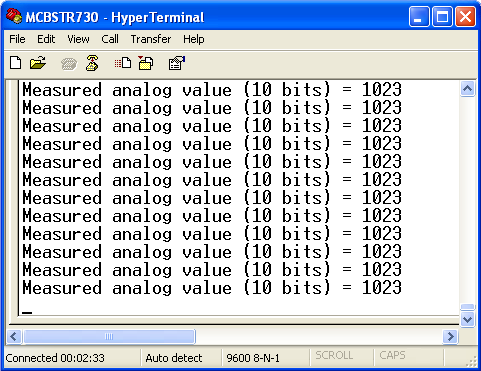 HyperTerm screen showing AIN0 results