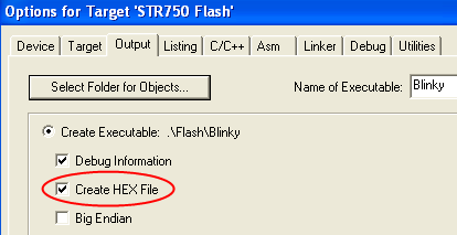 Options for Target - Create HEX File