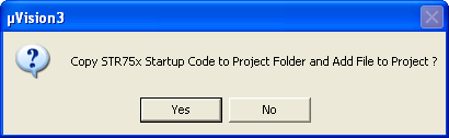 'Copy STR75x Startup Code' Dialog