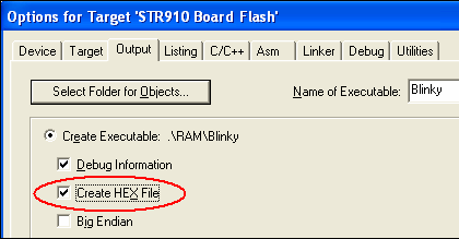Options for Target - Create HEX File