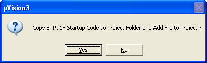 'Copy STR91x Startup Code' Dialog