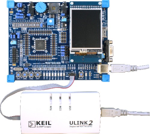 MCBTSX1001 Board Connected to the ULINK2 JTAG Adapter