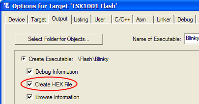 Options for Target — Create HEX File