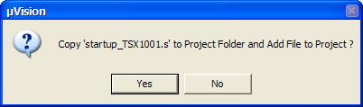 'Copy startup_TSX1001.s Startup Code' Dialog