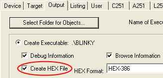 Options for Target — Create HEX File