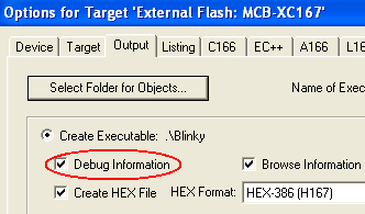 Options for Target - Output - Debug Information Selection
