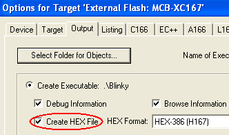 Options for Target - Create HEX File