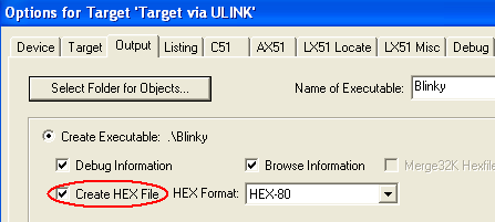 Options for Target - Create HEX File