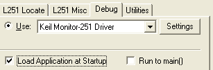 Options for Target - Debug Tab