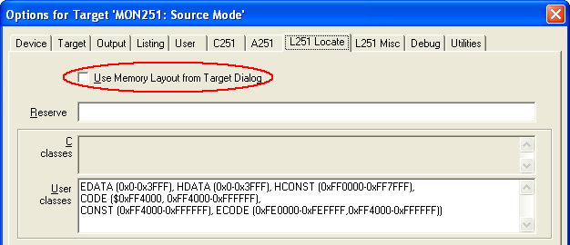 Options for Target — Target Tab