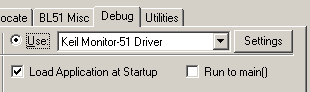 Options for Target - Debug Tab