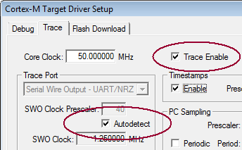 Configure Luminary devices for Serial Wire Trace