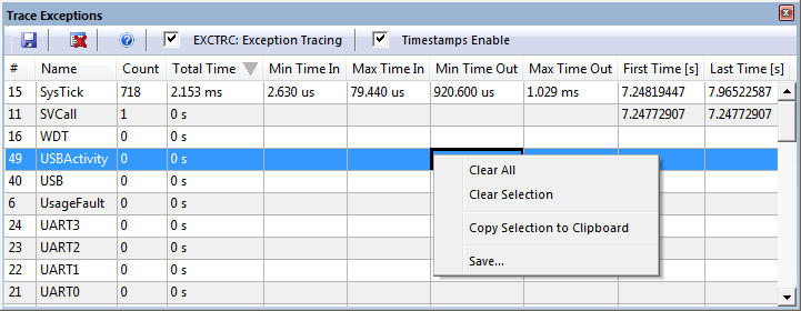 Exception Trace Records Window
