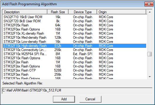 Add Flash Programming Algorithm Dialog