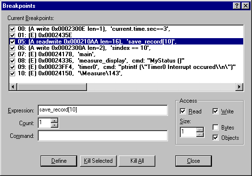 Breakpoint Control Dialog