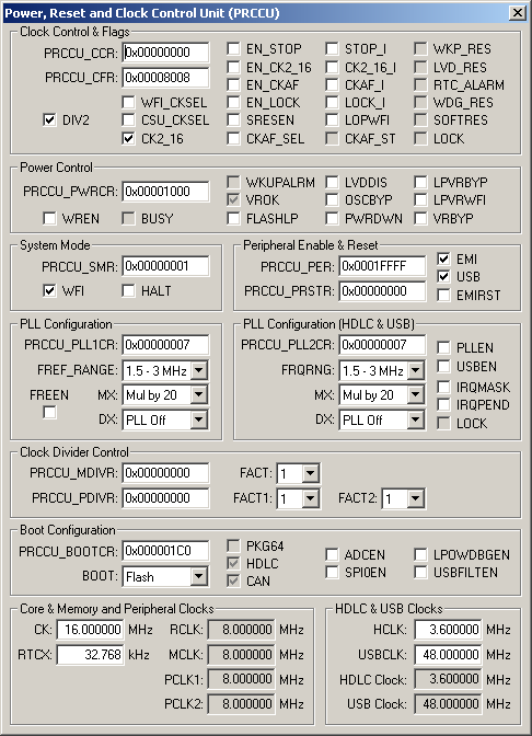 Power, Reset and Clock Control Unit (PRCCU)