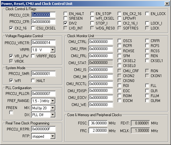 Power, Reset and Clock Control Unit (PRCCU)