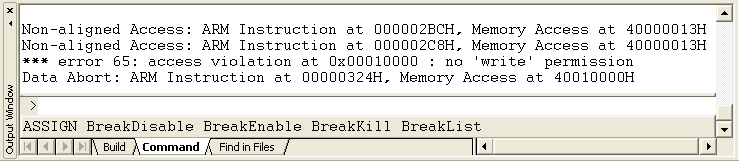 Illegal memory access messages in the Output Window.