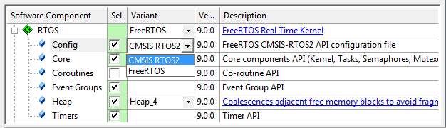 MDK Run-Time Environment - FreeRTOS selection