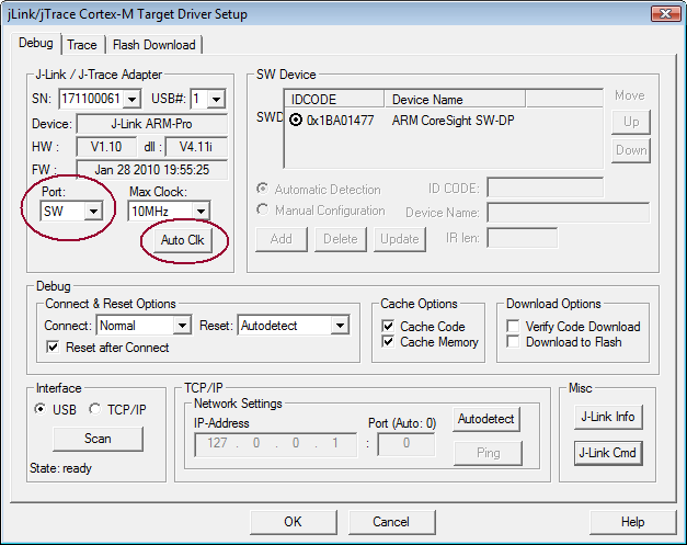 Debug - Target Driver Setup